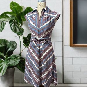 1960 Striped Blue and Brown Women's Cotton Dress